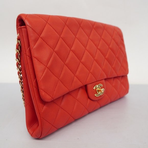 Chanel Shoulder Bag Matelasse Chain Lambskin Red Women's - Picture 2 of 16